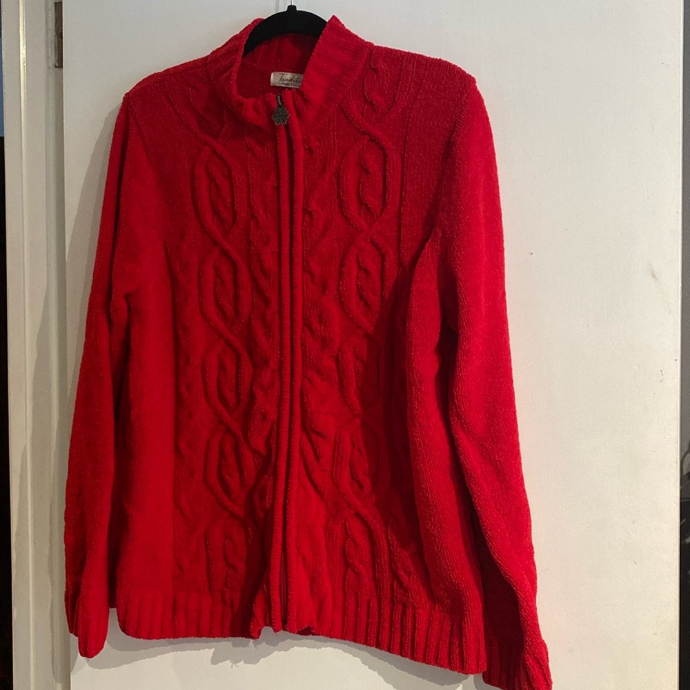 Red Knitted Zip Up Cozy Sweater!!!